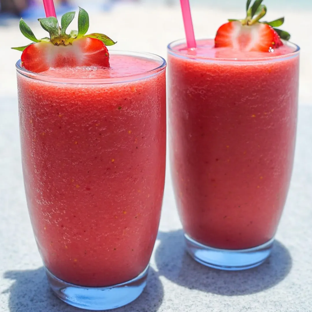 Zwei Gläser Erdbeer-Smoothie.