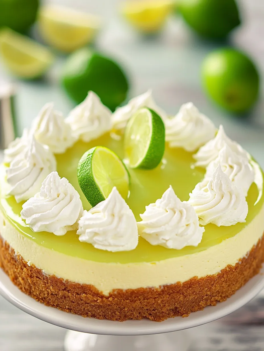 Ein Stück Kuchen mit weißer Sahnehaube und Limettenscheiben.