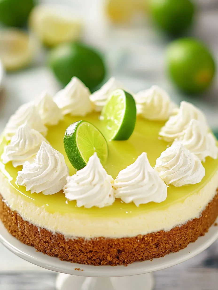 Ein Stück Kuchen mit weißer Sahnehaube und Limettenscheiben.