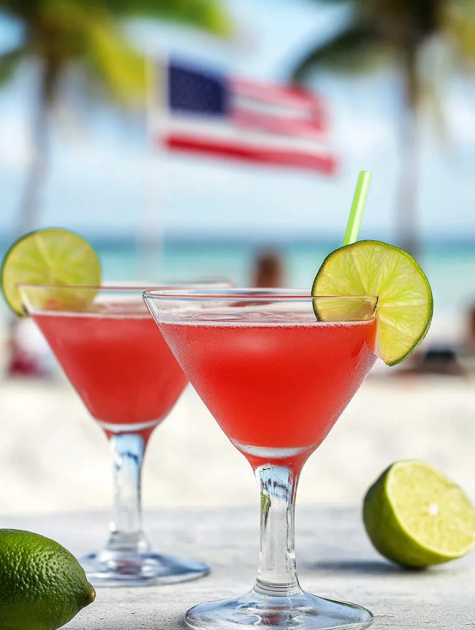 Zwei Gläser mit rosa Drinks und Limetten am Rand.