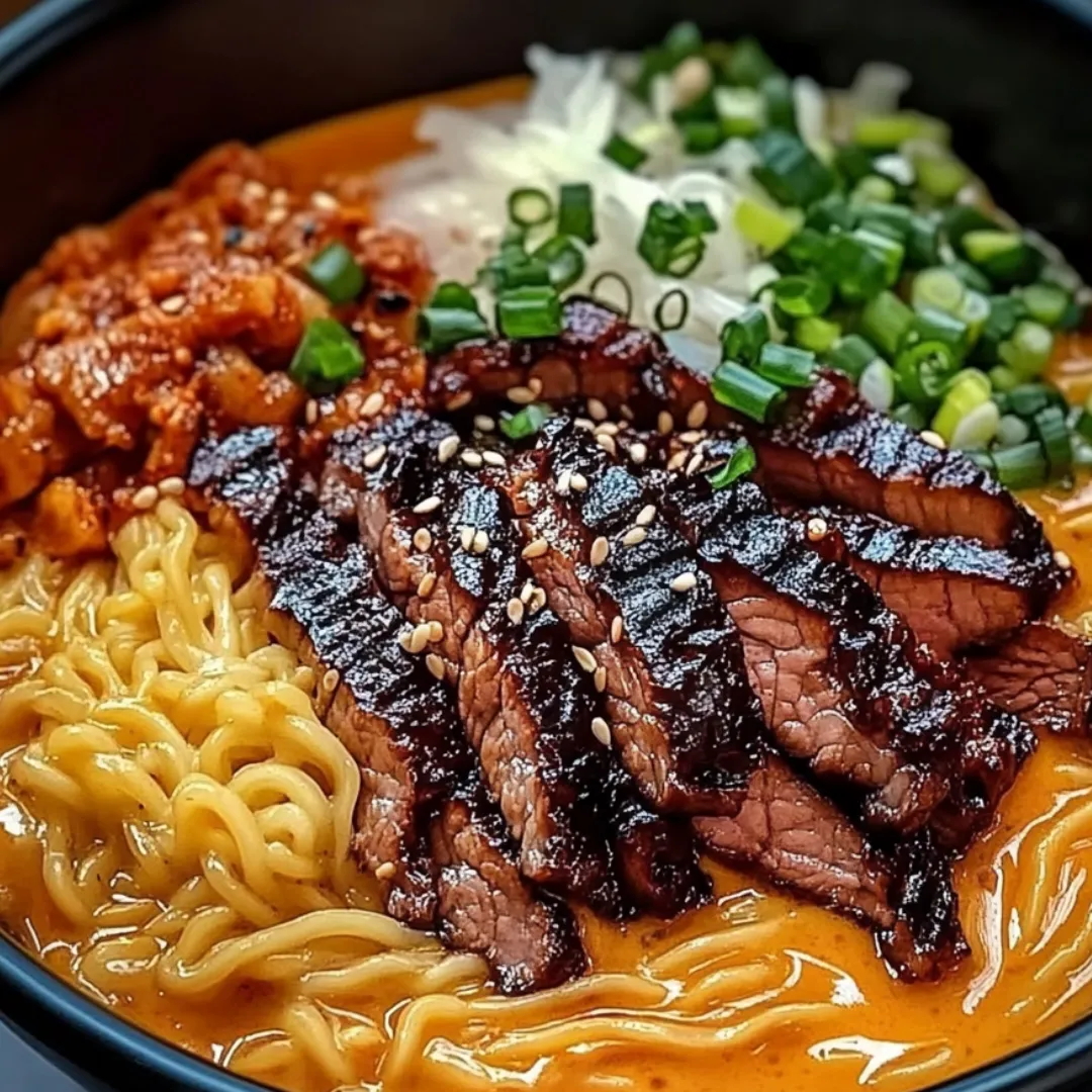 Eine Schüssel Nudeln mit Fleisch und Gemüse.
