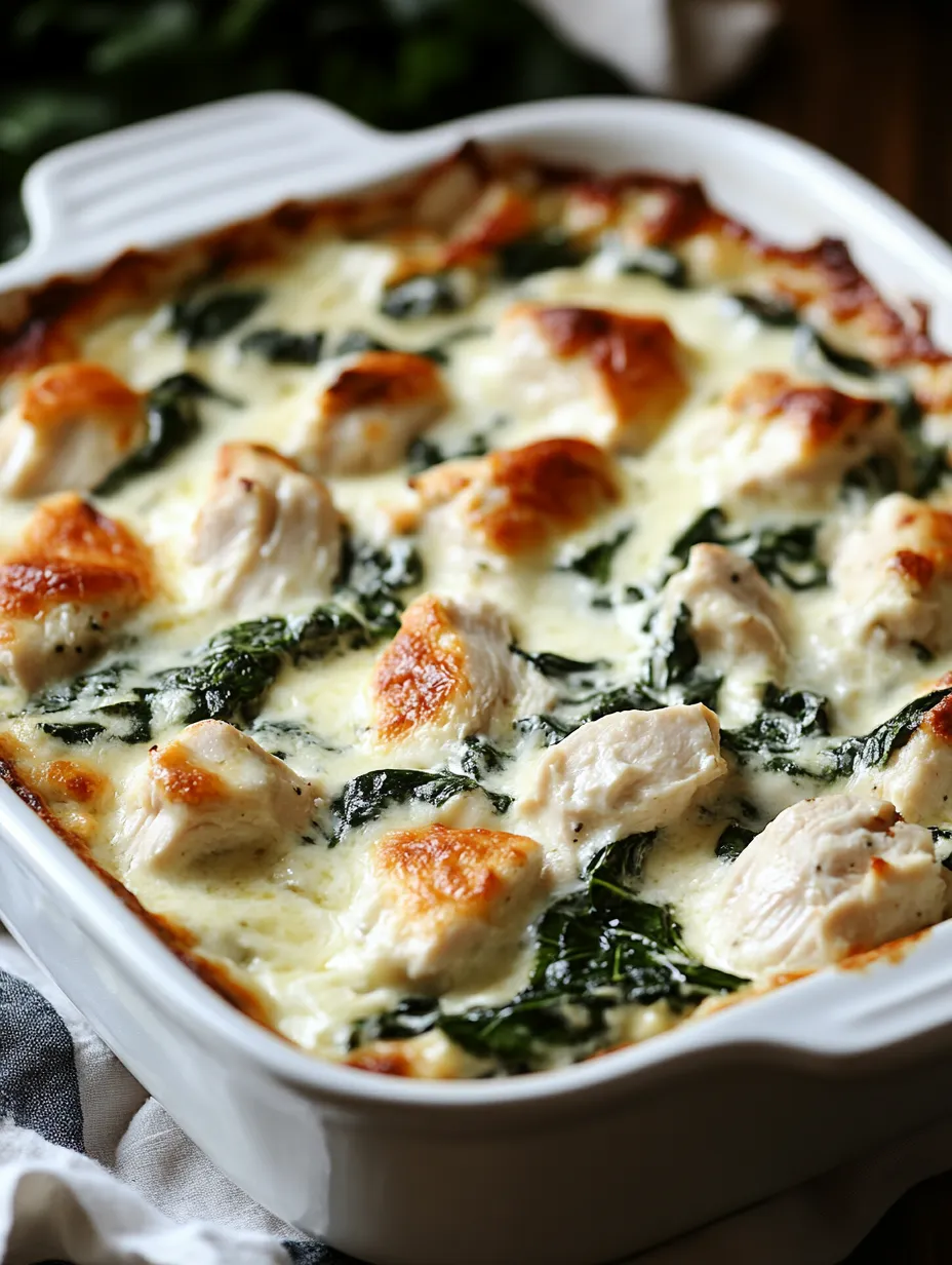 Ein Auflauf mit Hähnchen und Spinat.