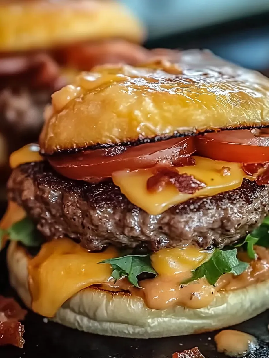 Cheeseburger mit Tomate und Bacon.