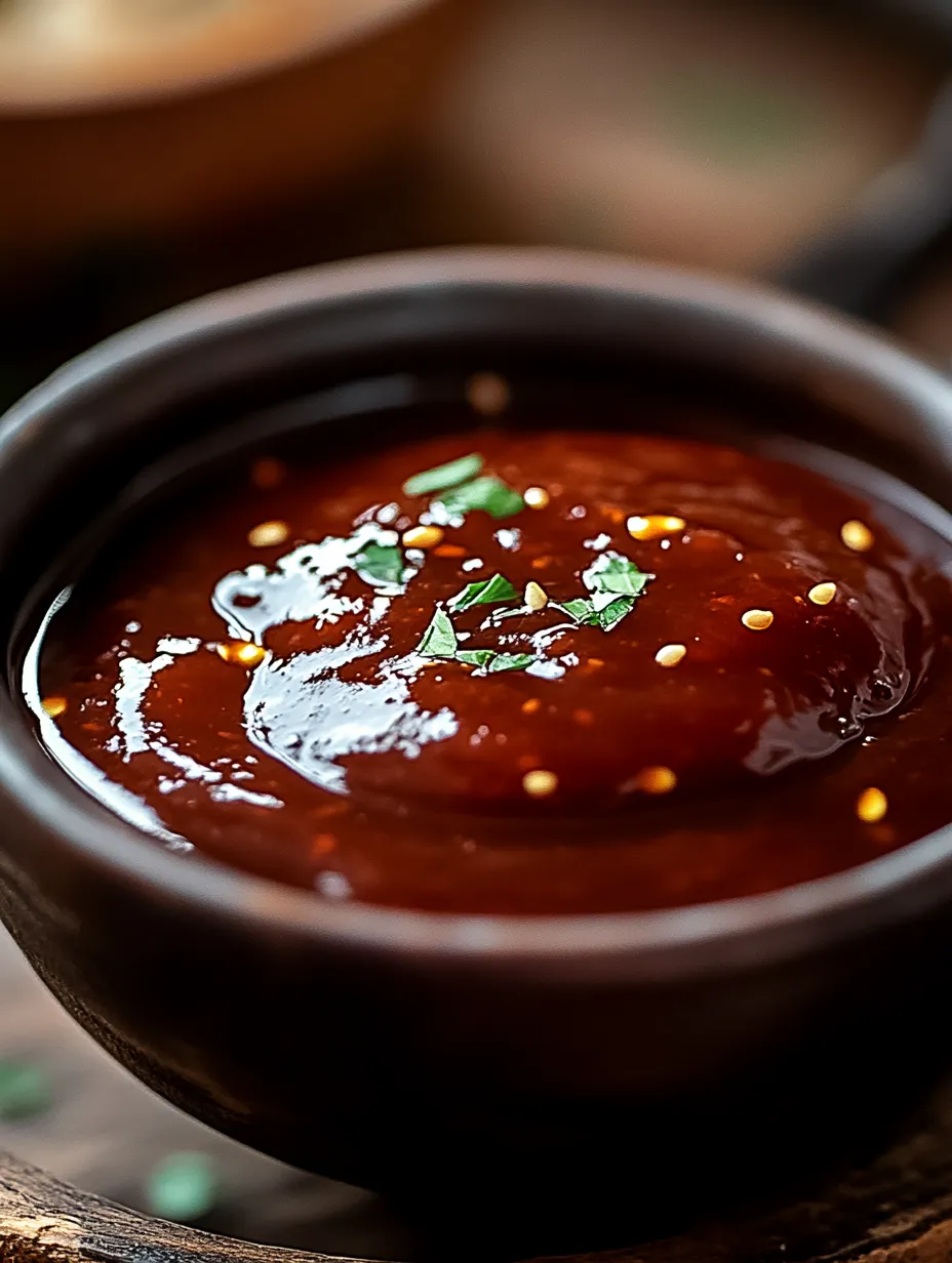 Eine Schale mit Sauce, grüne Kräuter obendrauf.