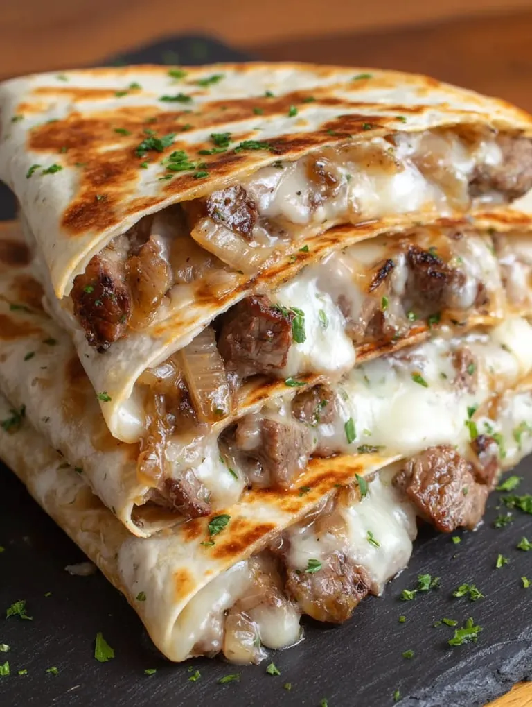 Ein Stapel mit Fleisch und Käse gefüllter Burritos.