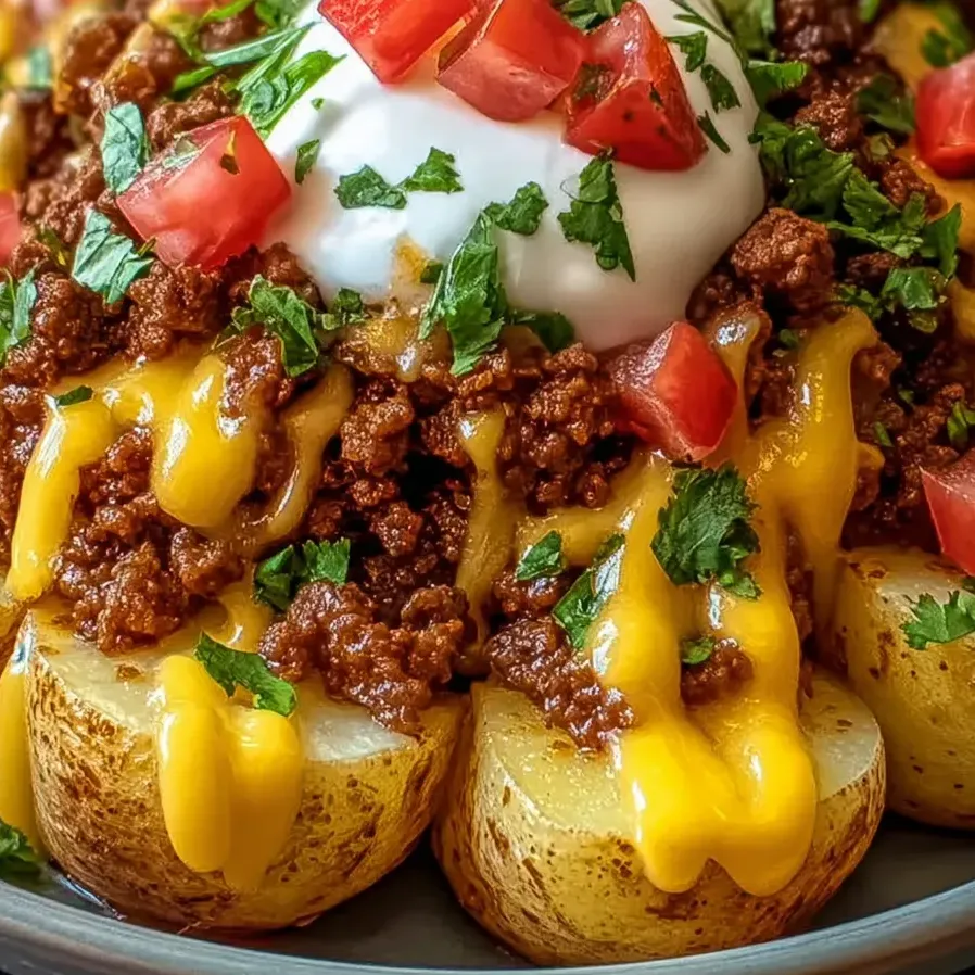 Ein Teller mit Kartoffeln, getoppt mit weißem Käse.