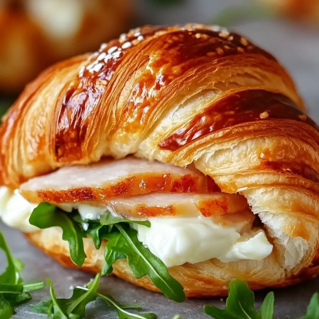 Ein Croissant-Sandwich mit Käse und Fleisch.