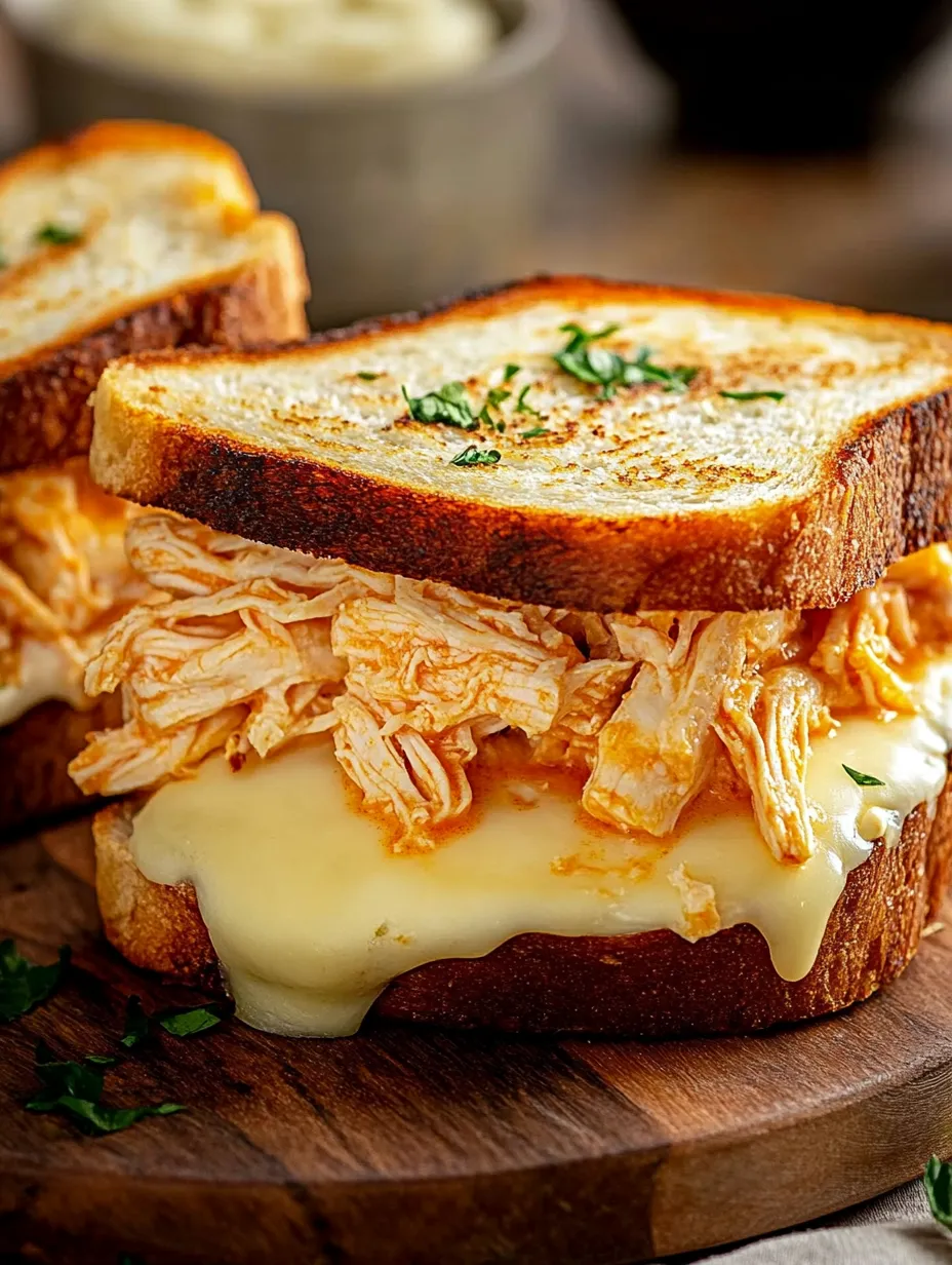Sandwich mit knusprigem Brot, Hähnchen und Käse.