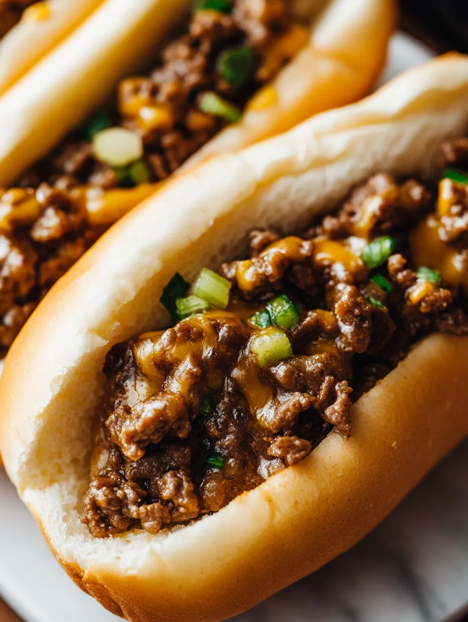 Zwei Hotdogs mit Fleisch und Käse.