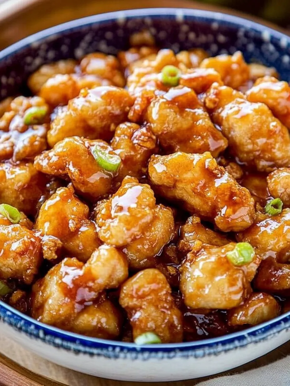Eine Schale voll Hähnchen mit Sauce.