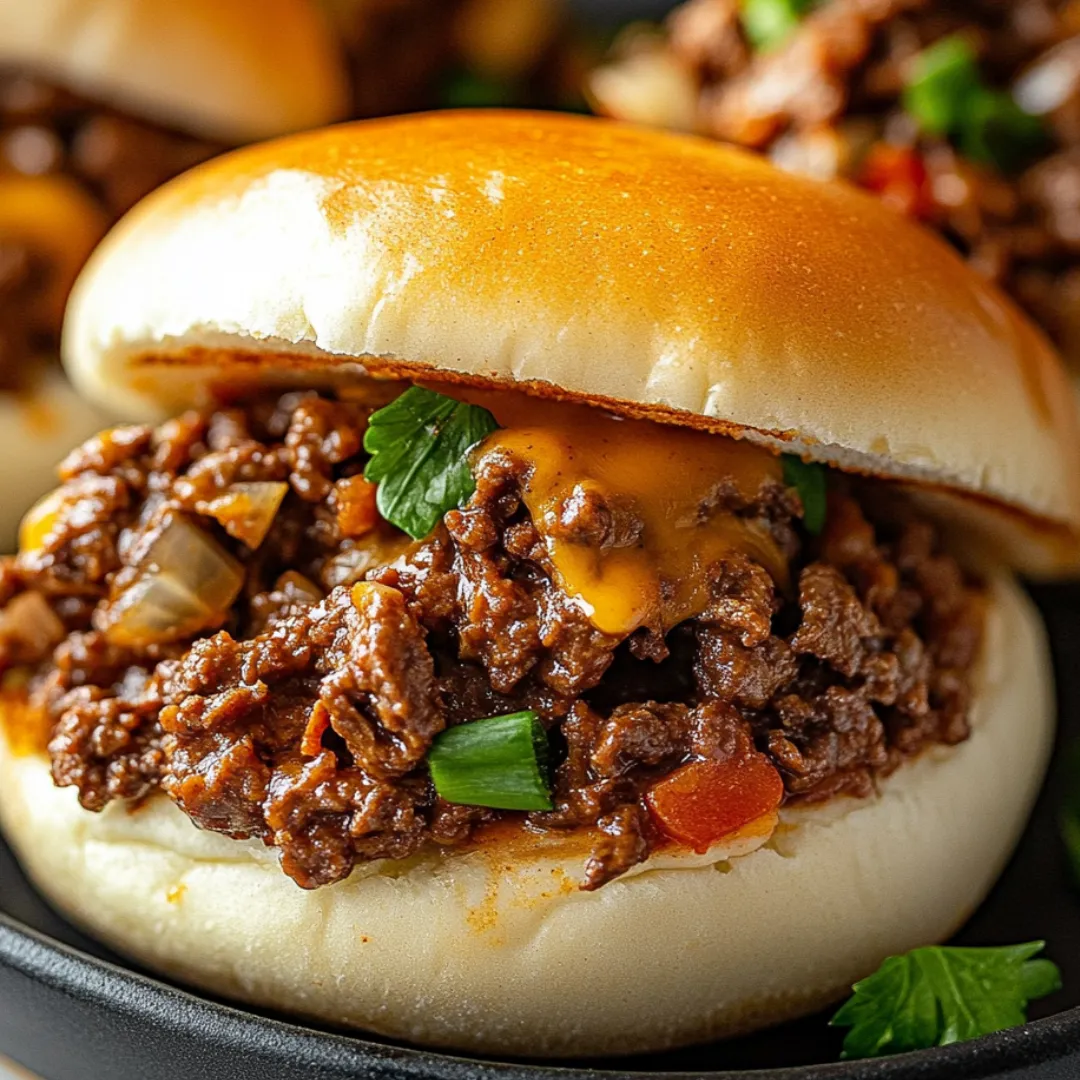Saftiger Burger mit geschmolzenem Käse und Zwiebeln in Nahaufnahme.