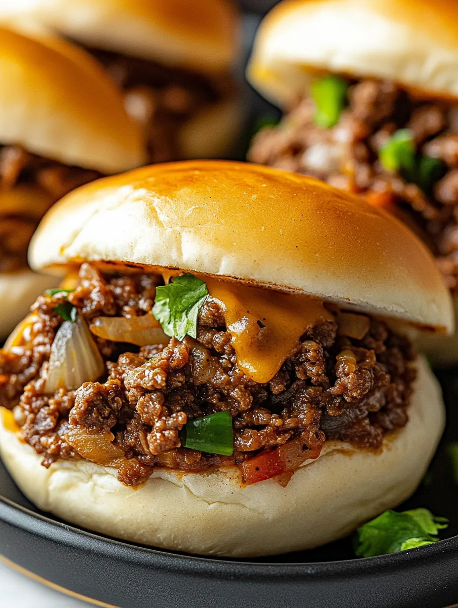 Nahaufnahme eines Burgers mit Zwiebeln und Käse.