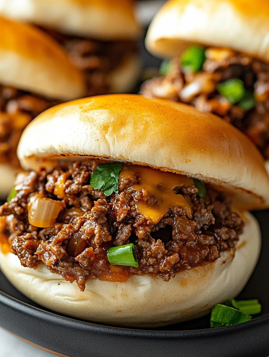 Ein Teller mit Burgern, Zwiebeln und Käse.
