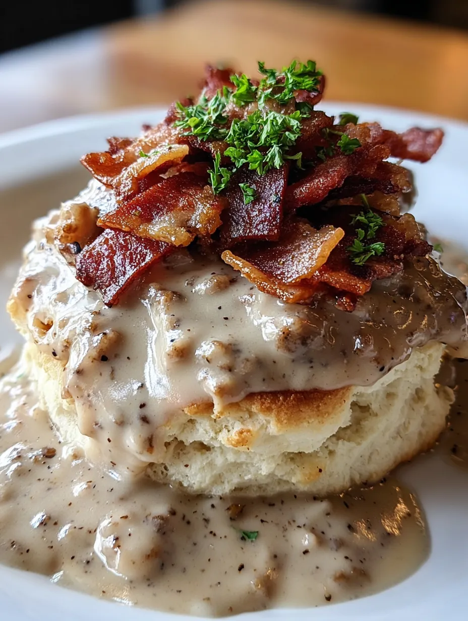 Bacon und Soße über einem Brötchen.