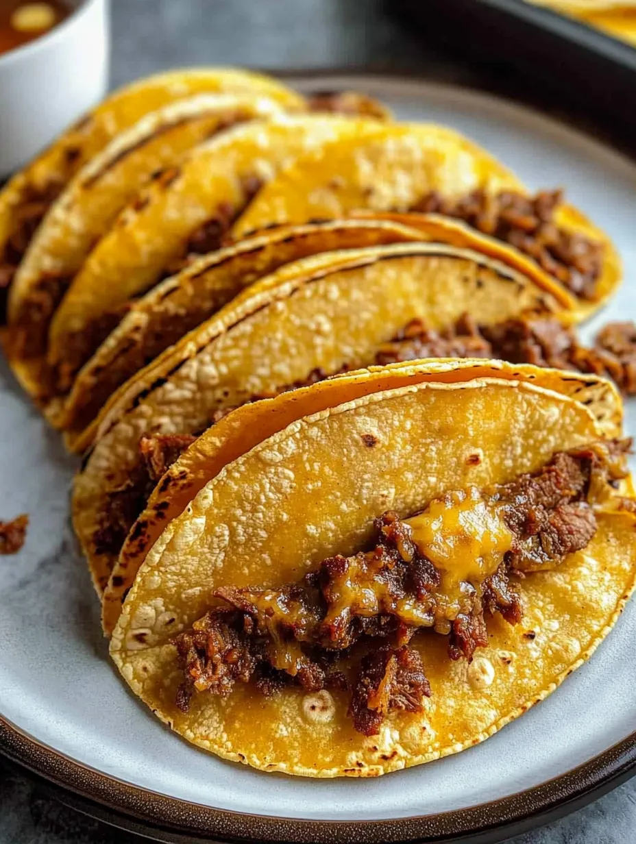 Ein Teller mit Tacos, Fleisch und Käse.