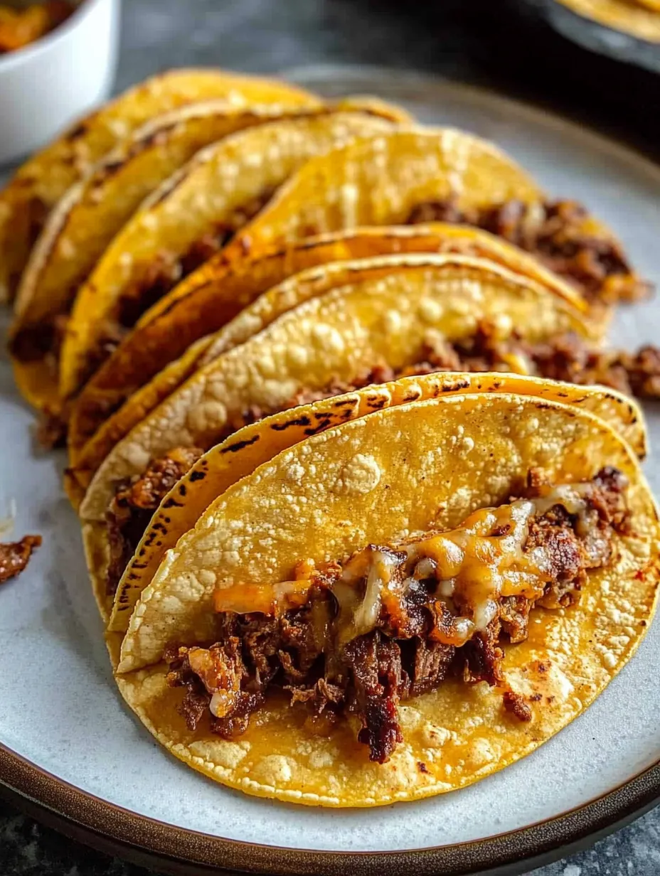 Ein Teller mit Tacos, Fleisch und Käse.
