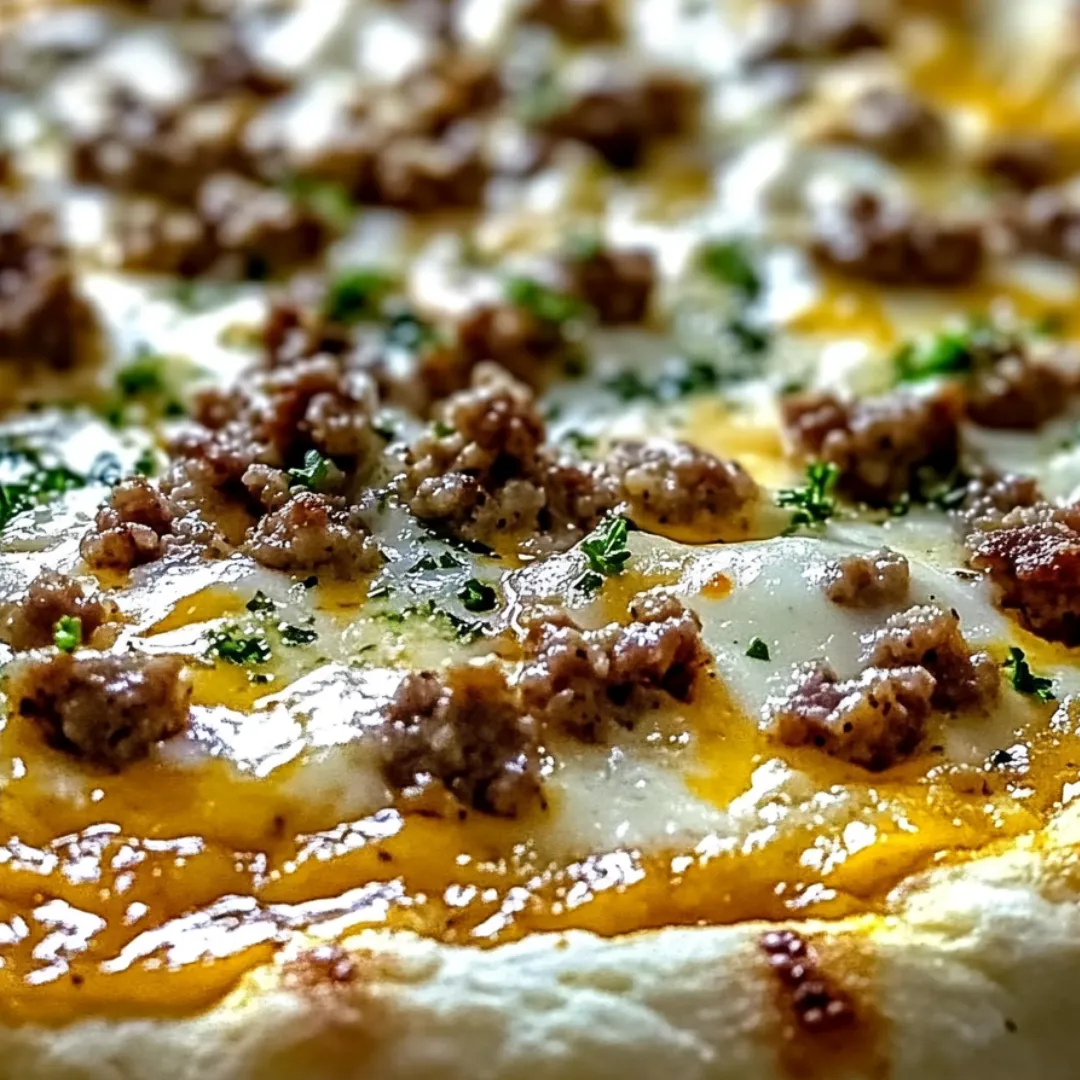 Ganz nah dran: Pizza mit Wurst und Käse.
