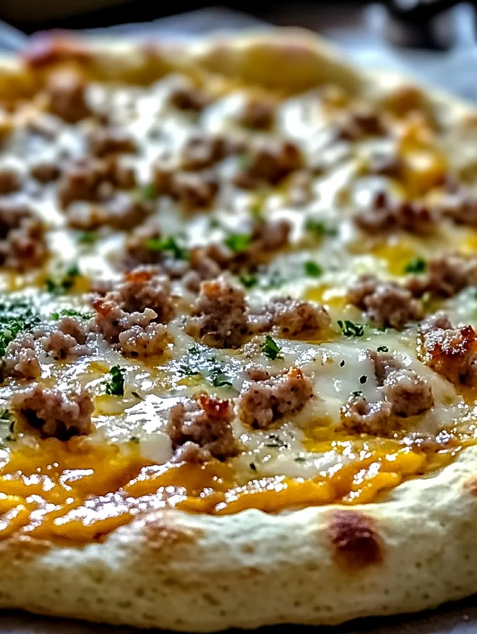 Ein Stück Pizza mit Fleisch und Käse.