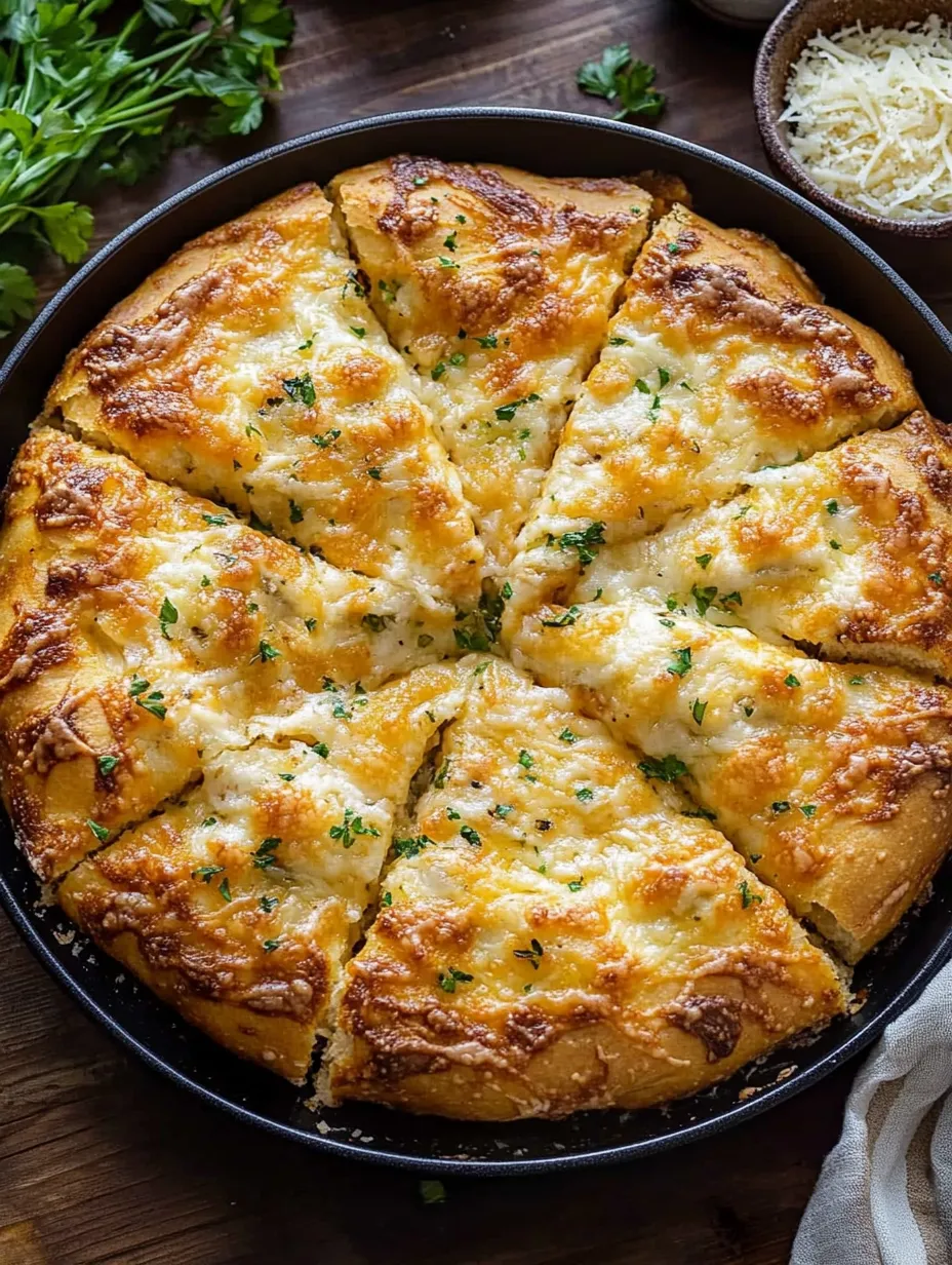 Eine Pizza mit Käse und Kräutern oben drauf.