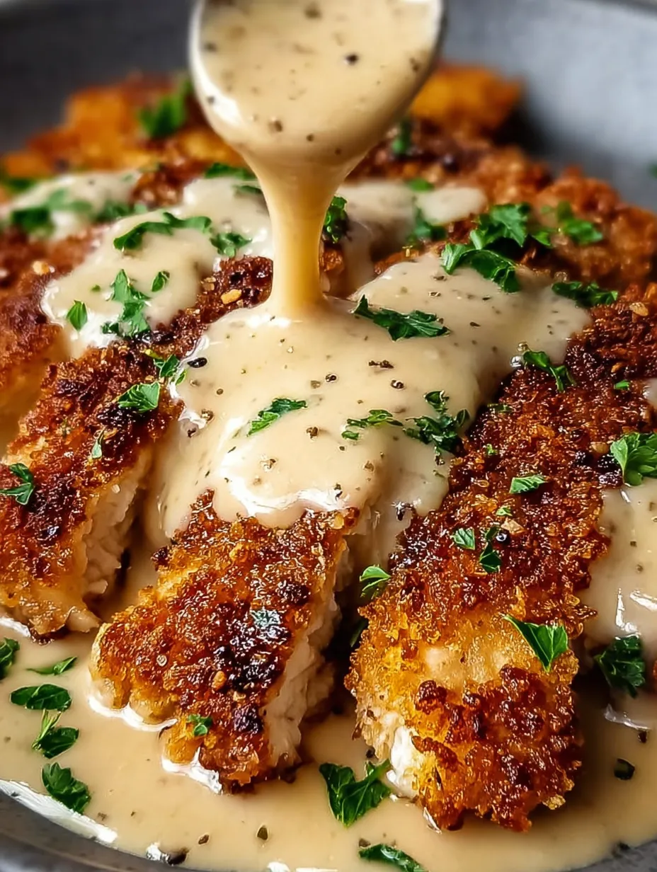 Ein Stück Hähnchen mit Soße darauf.