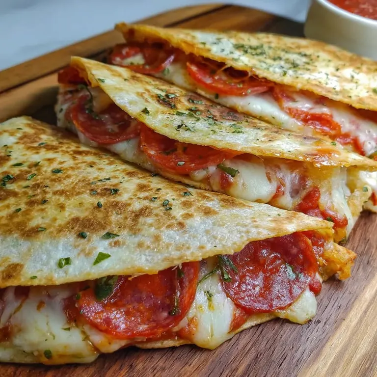 Zwei Pizzastücke auf Holzbrett.