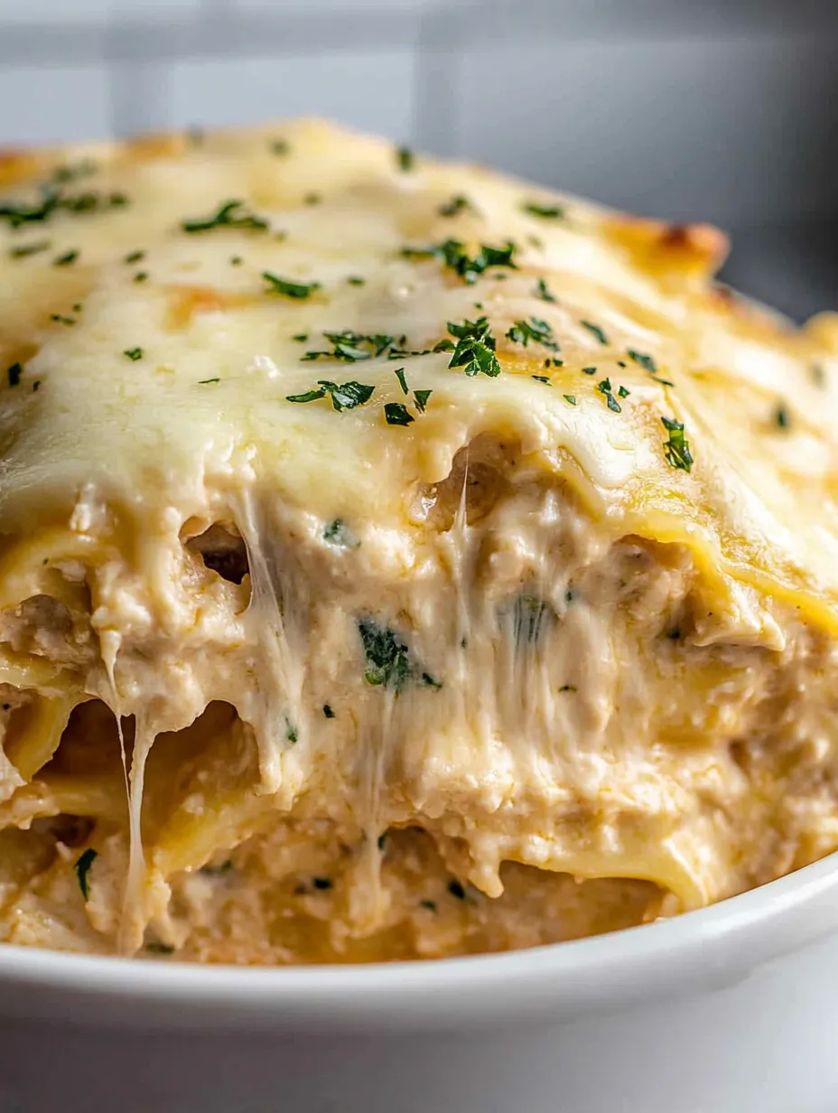 Schüssel mit Lasagne und frischem Kraut oben drauf.