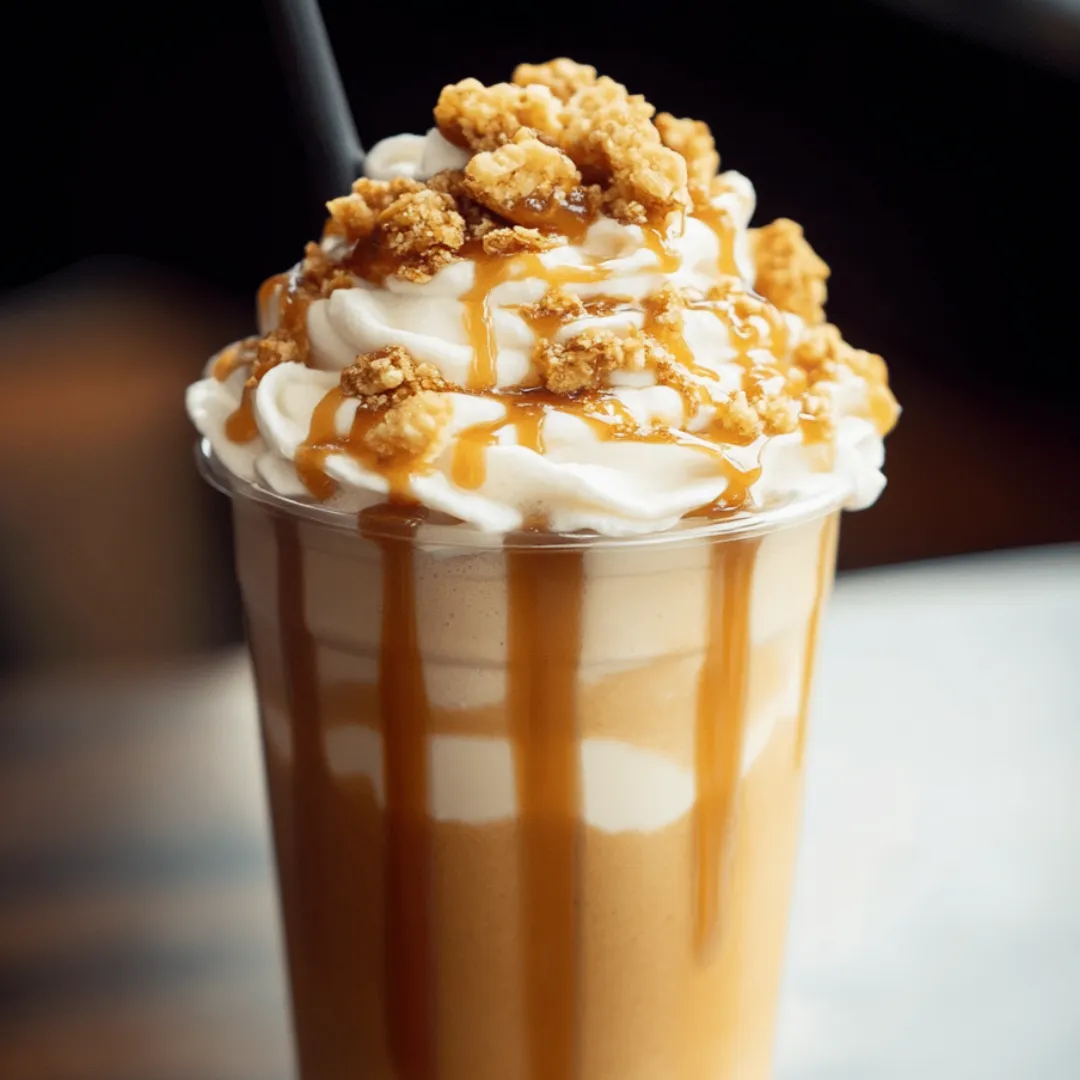 Ein Glas mit Karamellsauce und Sahnehäubchen.