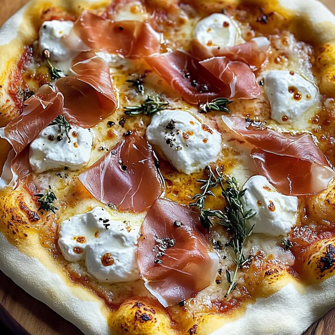 Pizza mit Schinken und Käse belegt.