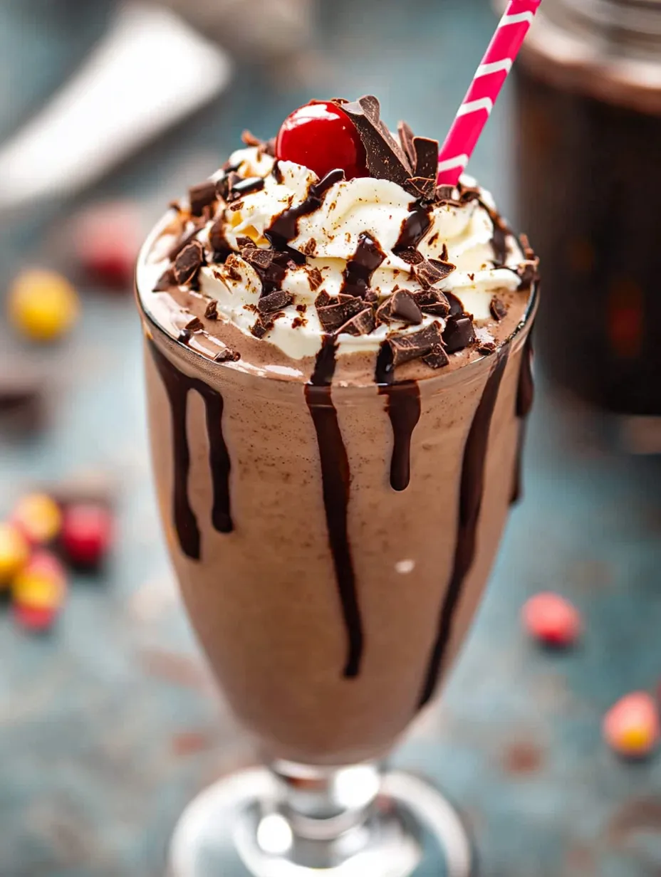 Ein Schoko-Milchshake mit Kirsche obendrauf.