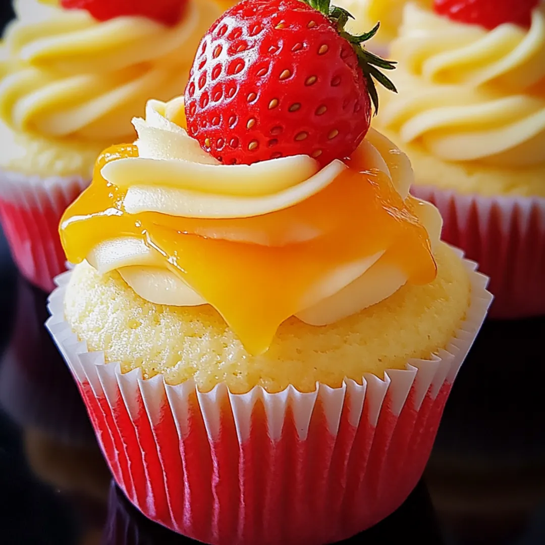 Ein Cupcake mit Erdbeere oben drauf.
