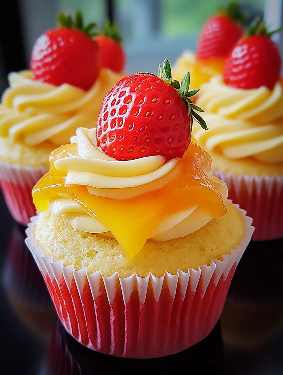 Ein Cupcake mit frischer Erdbeere obendrauf.