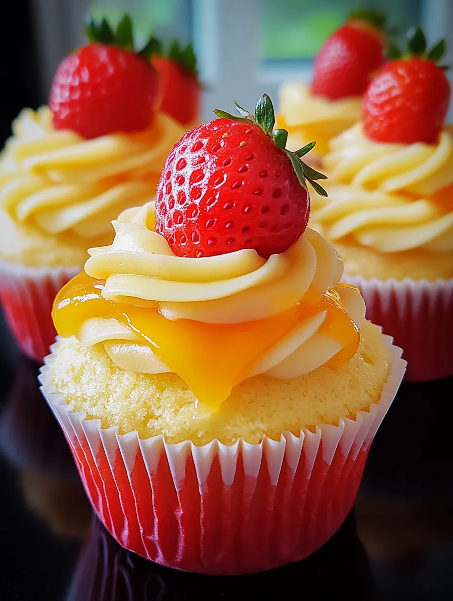 Ein Cupcake mit Erdbeeren obendrauf.