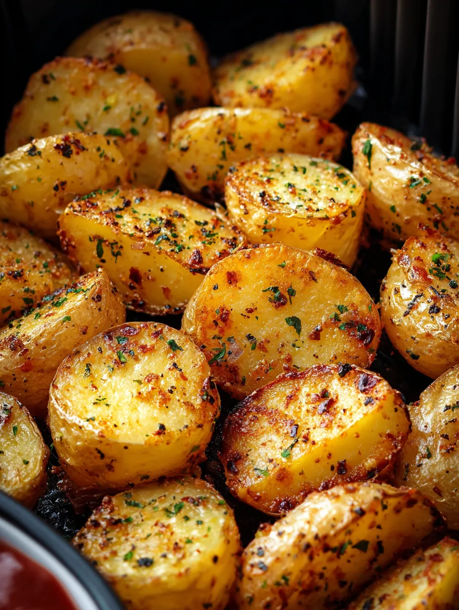Kartoffelscheiben mit frischen Kräutern oben drauf.