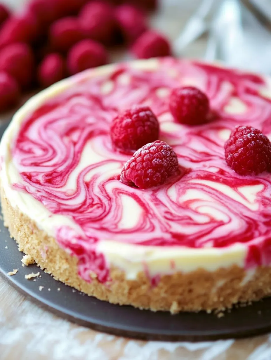Ein Stück Kuchen mit Himbeeren obendrauf.