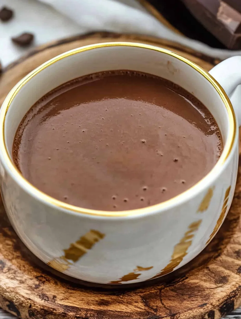 Eine Tasse heiße Schokolade steht auf dem Tisch.