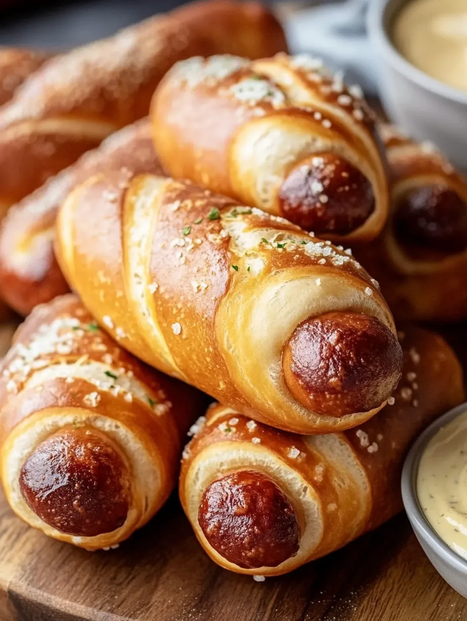 Würstchen im Teig mit Soße in einer Schüssel.