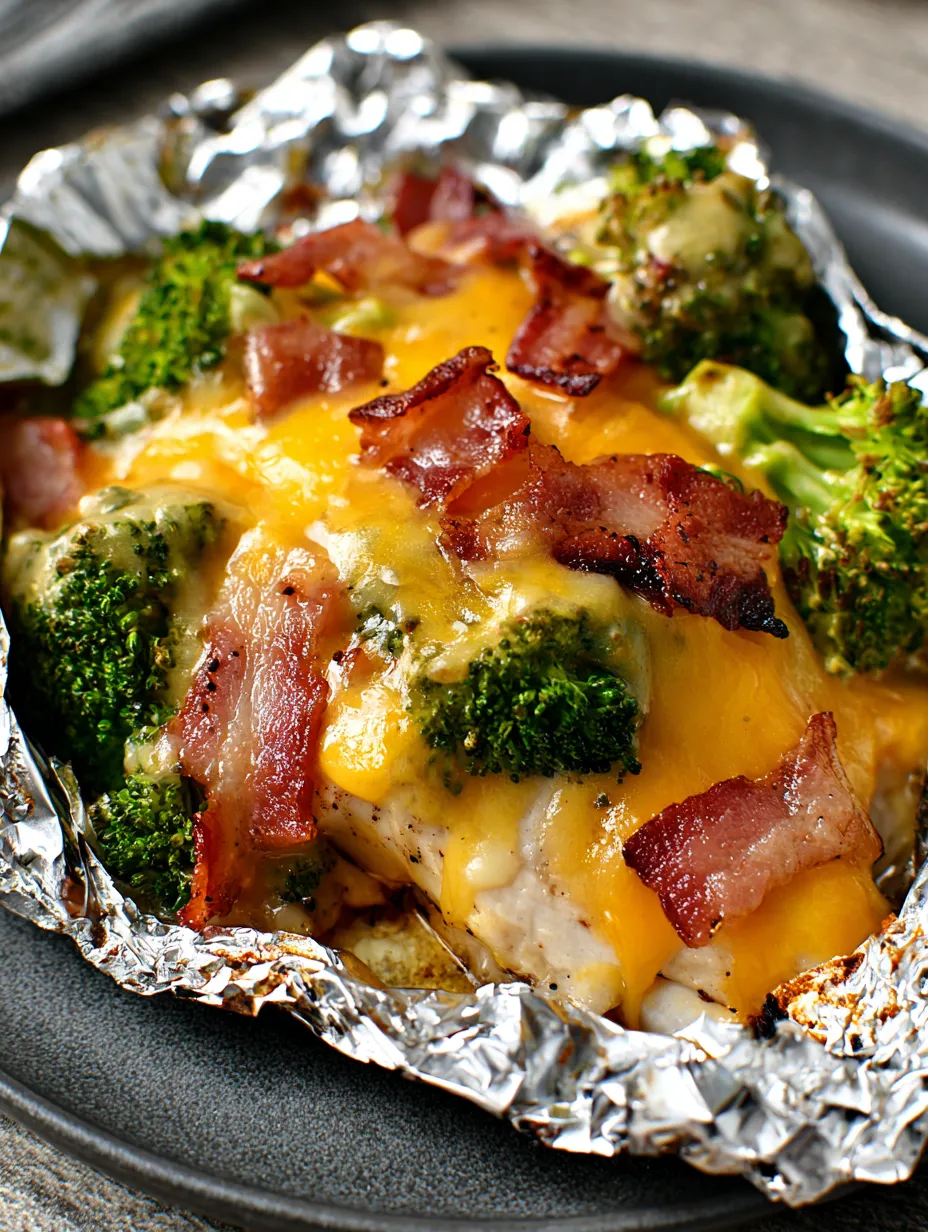 Alufolienpäckchen voller Bacon und Brokkoli.