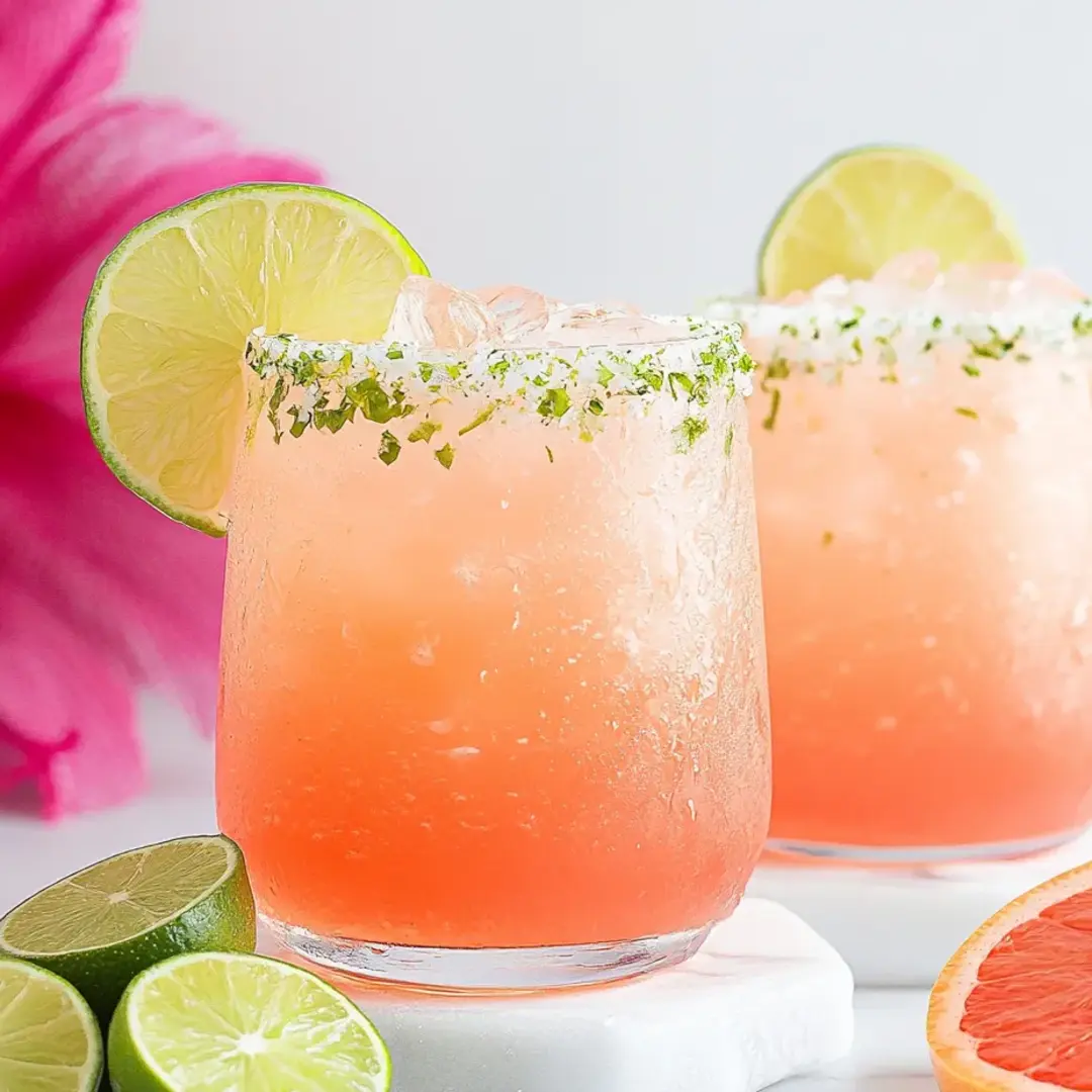 Zwei rosa Drinks auf Eis mit Limette.