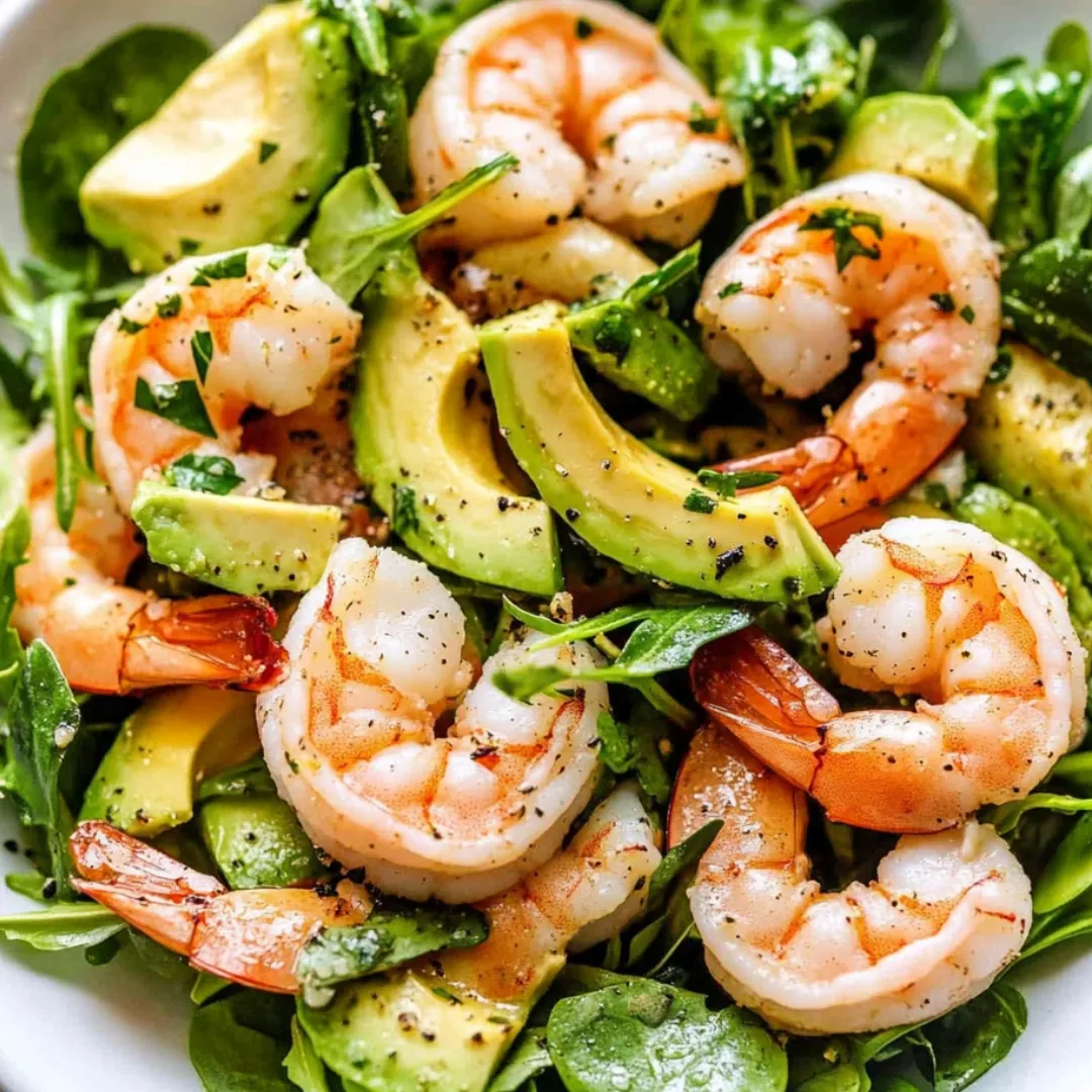 Schale mit Avocado-Garnelen-Salat.