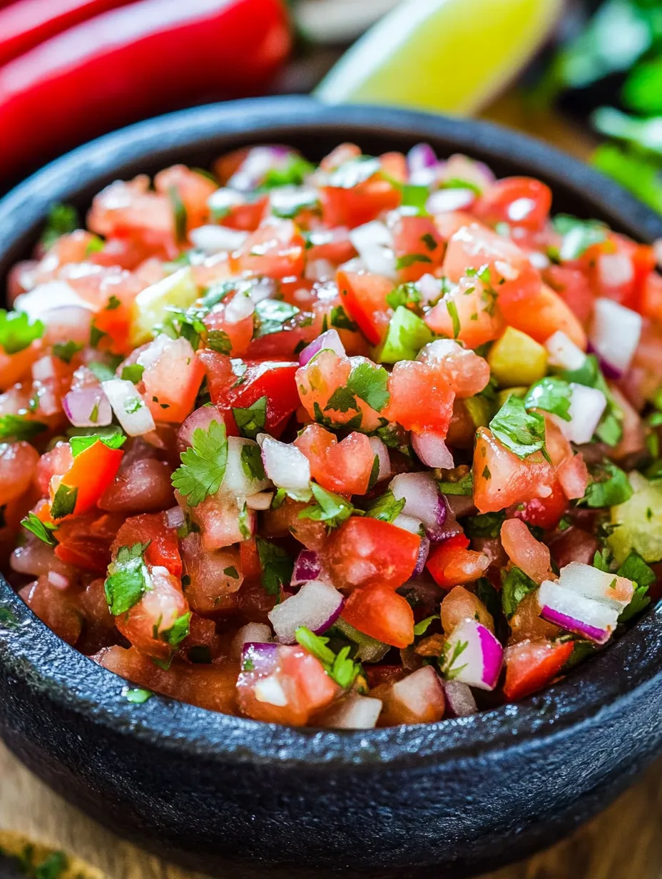 Eine Schale Salsa mit Tomaten, Zwiebeln und Koriander.