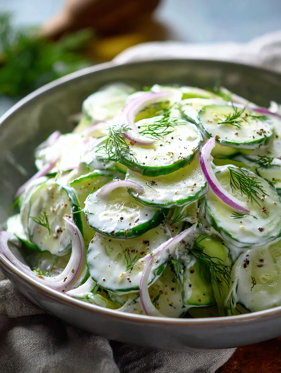 Schale mit Gurkensalat.