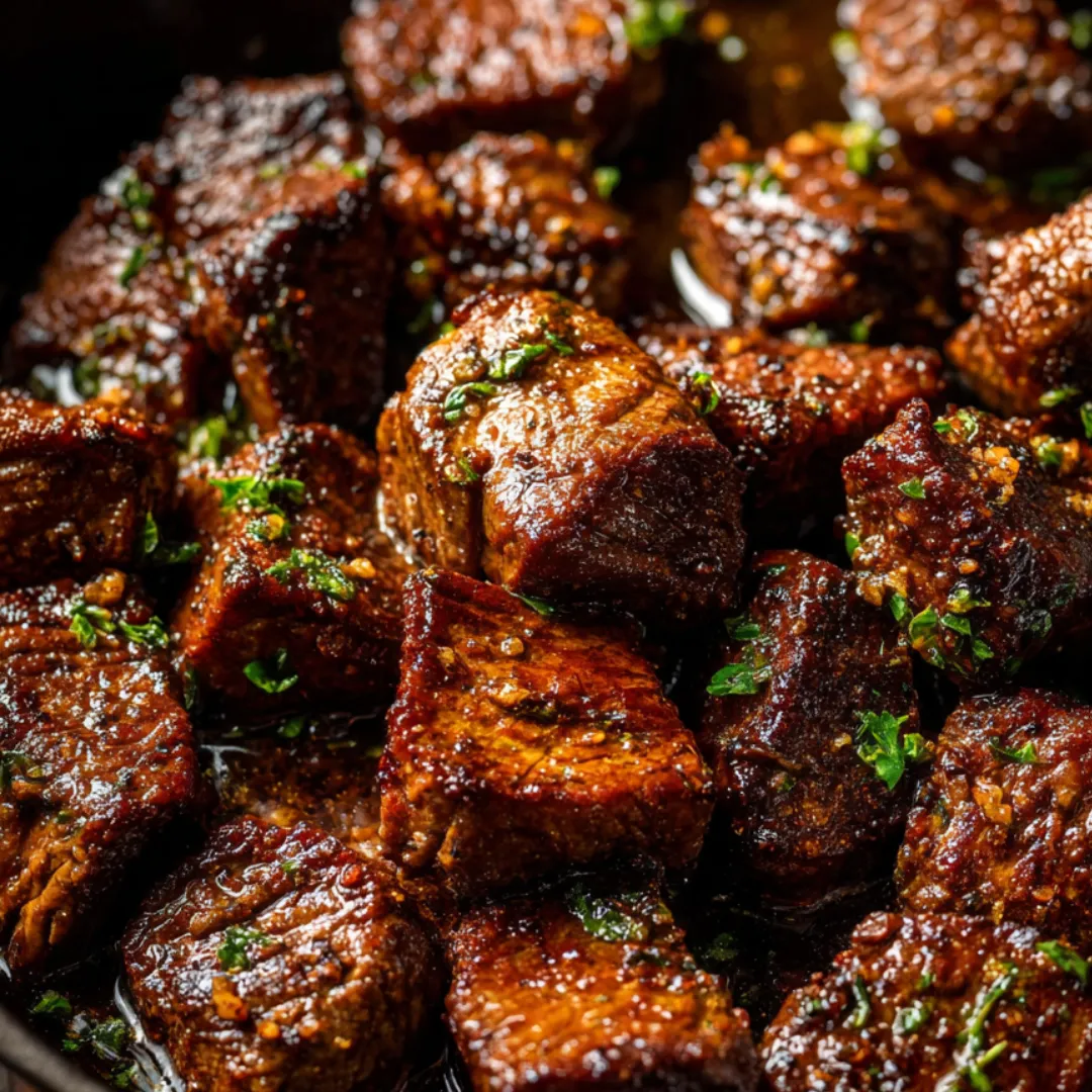 Ein Teller mit gebratenem Fleisch in Nahaufnahme.