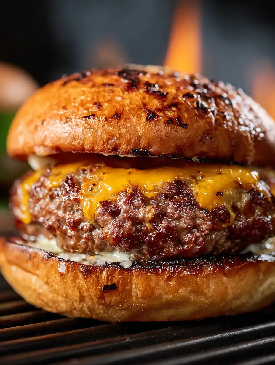 Burger mit Cheddar und Brötchen.