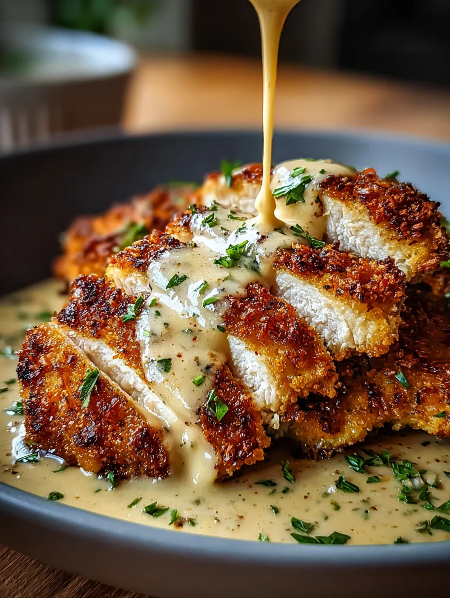 Ein Teller mit leckeren Hähnchen und Sauce.