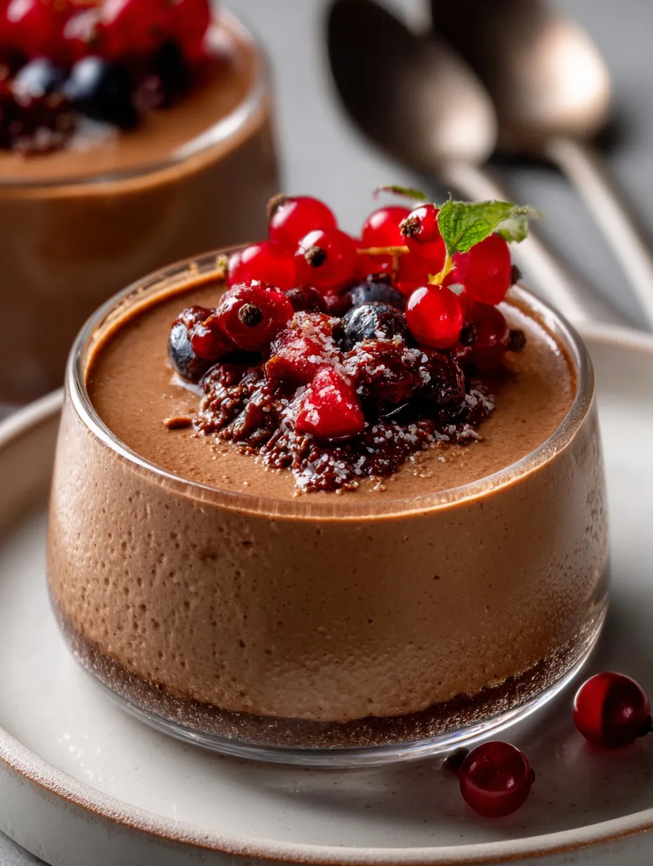 Ein Schokodessert getoppt mit Beeren.
