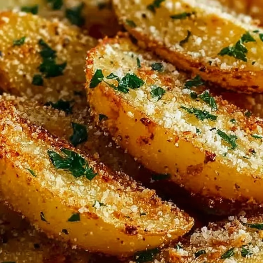 Nahaufnahme knusprige gewürzte Kartoffelspalte.