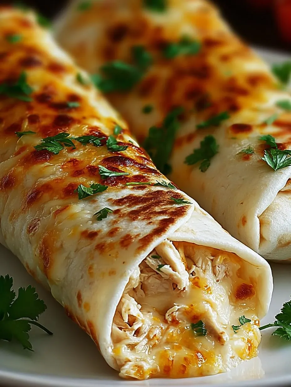 Zwei Chicken-Wraps mit geschmolzenem Käse und Salat.