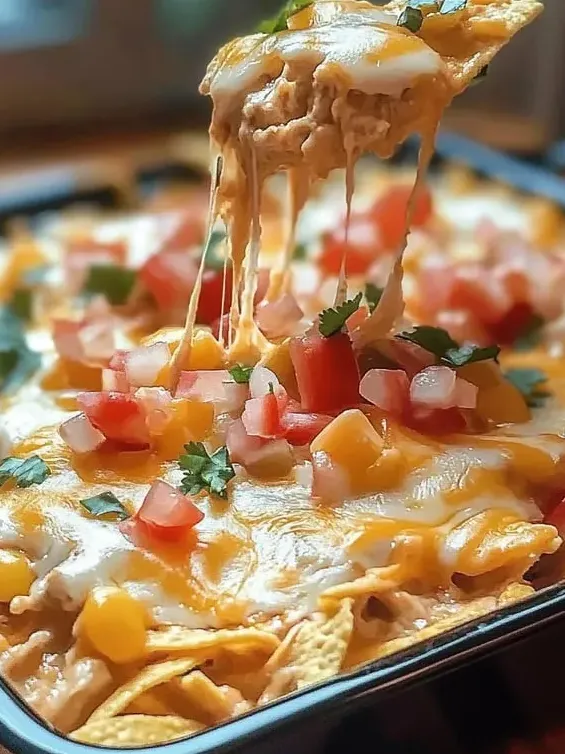 Nahaufnahme – Auflauf mit geschmolzenem Käse und Tomaten.
