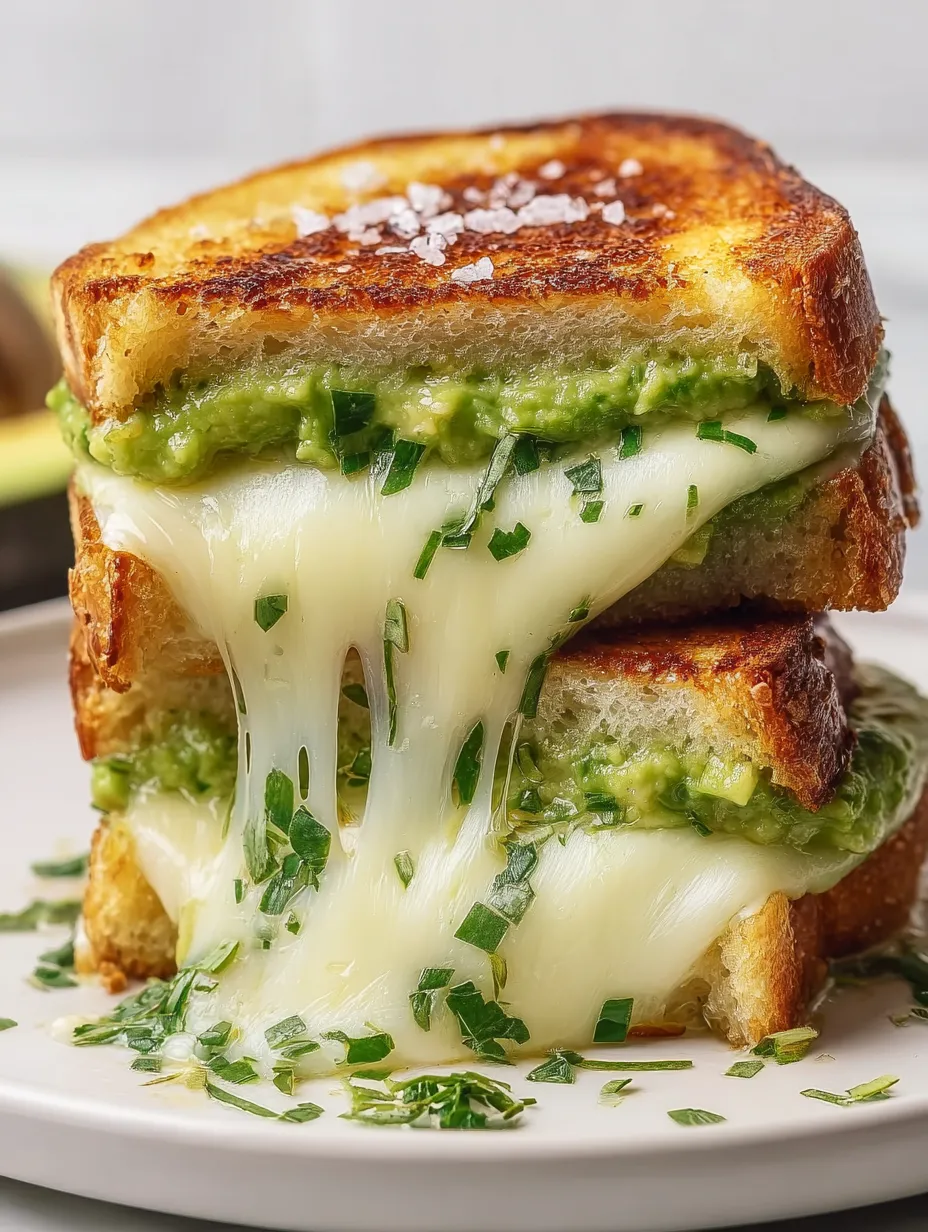 Gestapelte Avocado-Käsetoasts.