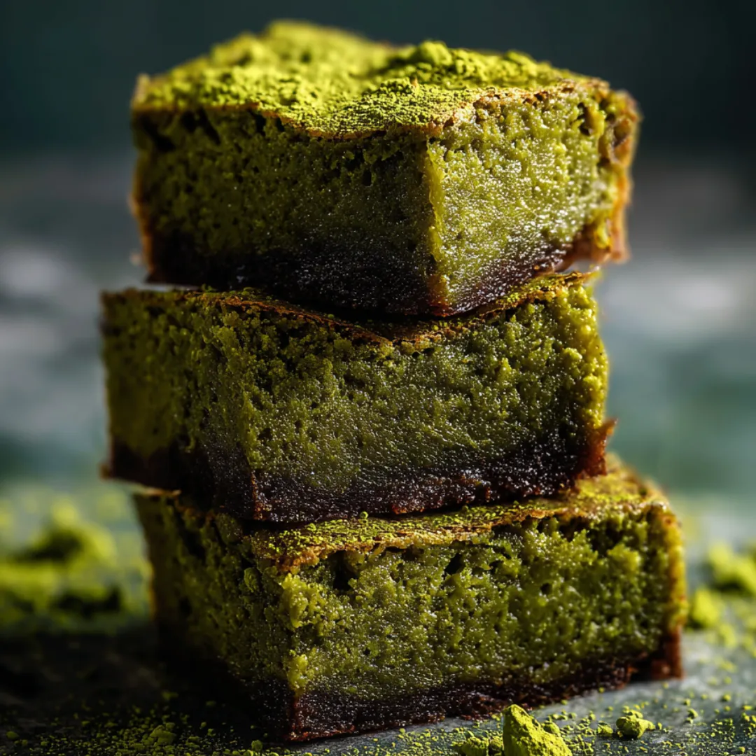 Drei grüne Kuchenstücke liegen locker gestapelt übereinander.